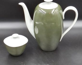 Vintage Rosenthal Studio Line secunda oliv Green Teapot Coffee Pot and Sugar Bowl Germany 1960s Green White pattern Rar