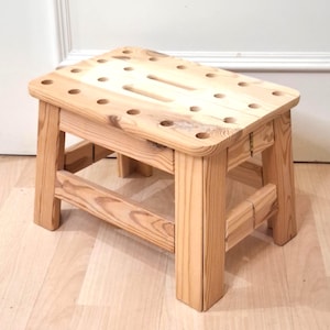 Wooden Folding Stool - Eco Friendly Minimalist Step Stool & Portable Geometric Plant Stand Eco-Minimalism / Japandi / Organic Modern