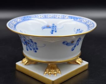 Vintage Herend Hungary Porcelain Claw Footed Urn Bowl 6493 WB | Blue Floral & 24K Gold Lion Feet Ring Dish Master Salt Cellar