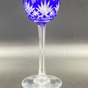 Antique Crystal Glass liqueur bleu cobalt Saint Louis Massenet France 1900s pattern stars and snowflakes 12.2cm 4.8inch Excellent
