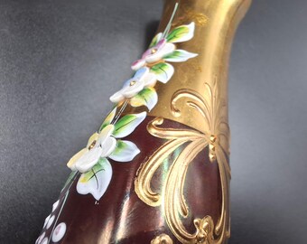 ヴィンテージ ボヘミア 花瓶 ガラス 手描き 金彩 チェコスロバキア