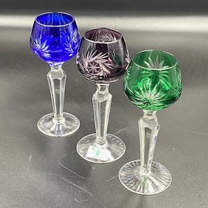 Vintage Set 3pic Crystal Glasses liqueur lead crystal Vereinigte Lausitzer Glaswerke AG Germany 1960s 13.5cm 5.3 inch Excellent