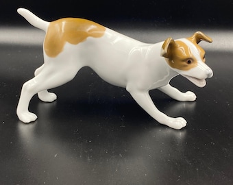 Vintage Hutschenreuther Playing Terrier Porzellanfigur Germany, Jack Russell Terrier 1960s Excellent glossy porcelain