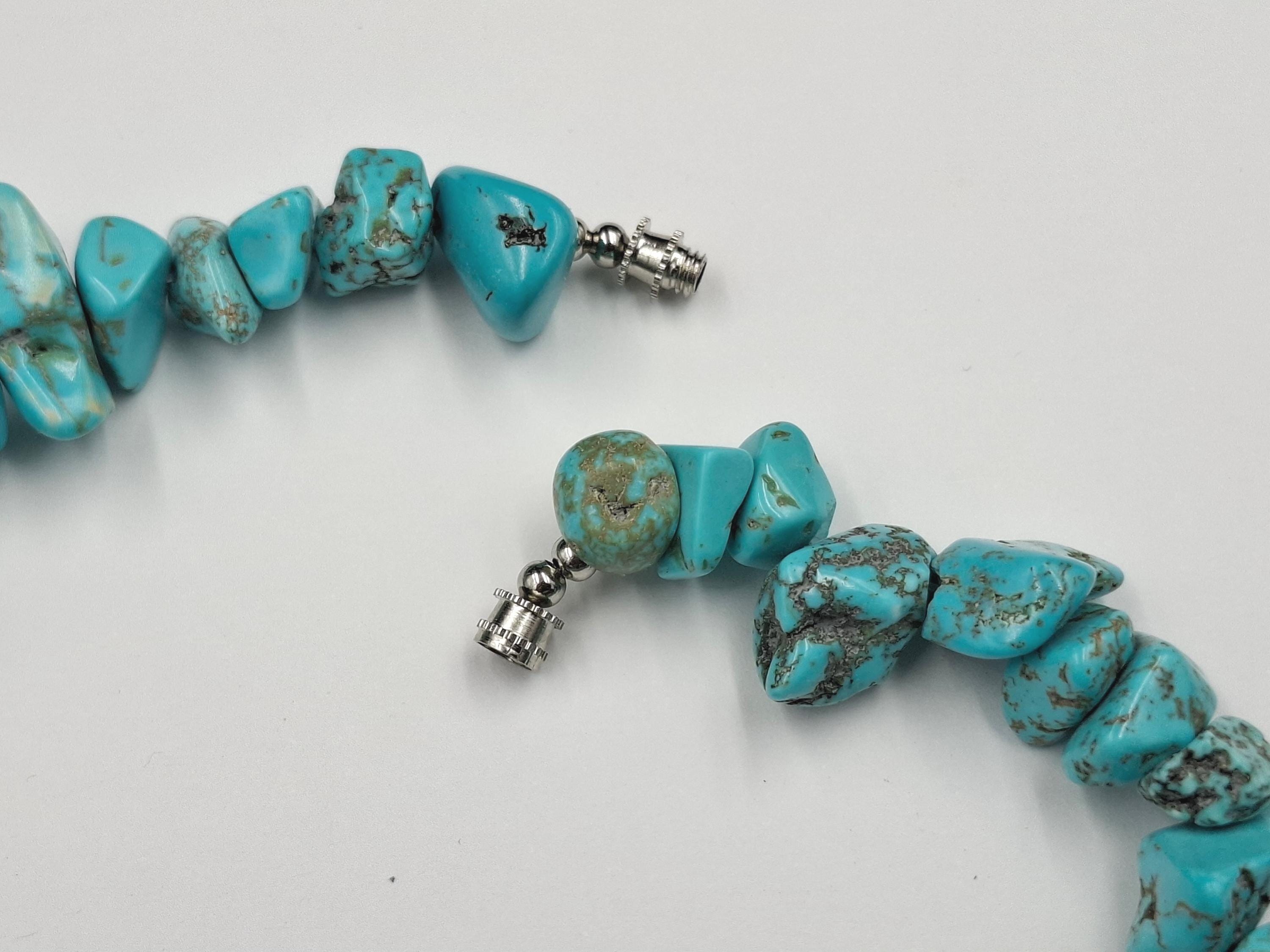 Vintage Turquoise Rough Stone Necklace Türkiye 1980s 70cm; 27 1/2