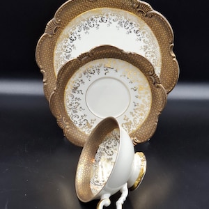 Vintage Teelicht Kaffee Paar Johann Seltmann Vohenstrauss Qualitätsporzellan Dessertteller Untertasse Porzellanmalerei Deutschland 1930er Jahre