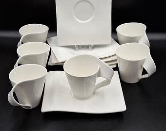 Set 6 par New Wave Villeroy & Boch Tyskland Kaffe Cappuccinokoppar med fat Premium Porslin Excellent