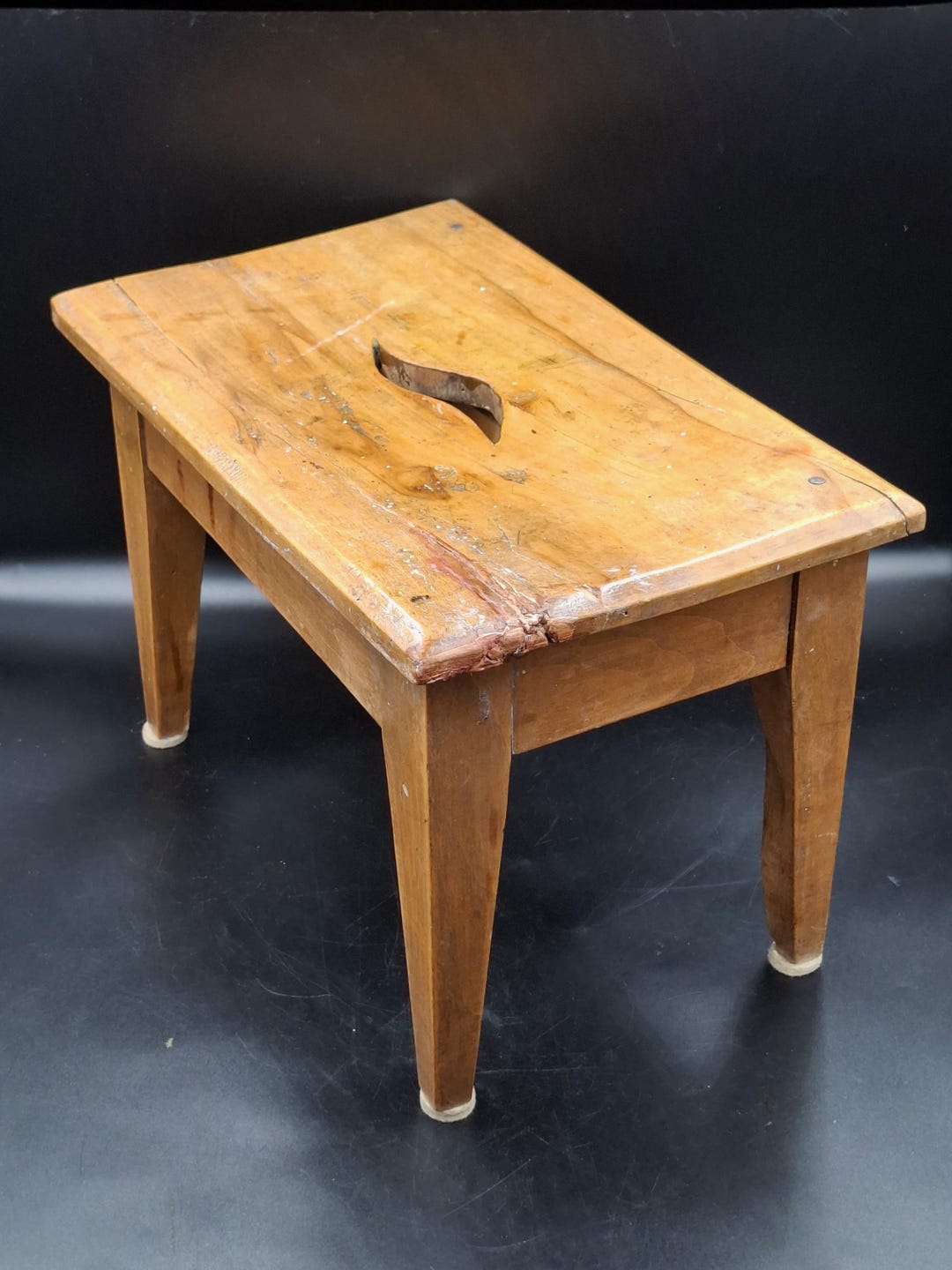 Antique Primitive Wooden Footstool - Hand-carved Rustic Milking Stool ...