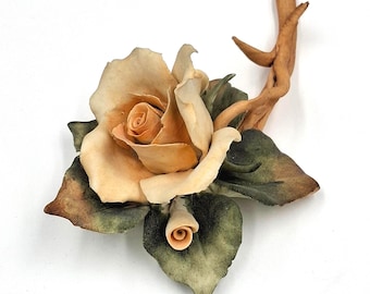 Vintage Capodimonte Porcelain Flower with stems Rose figurine Italy 1990s Exellent! Anna Maria Pinto Napoli