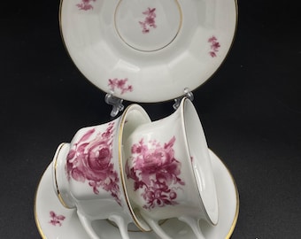 Set med 2 vintage kaffekoppar, fat, Rosenthal, porslin, Tyskland, 1920-tal, blomdekor