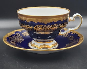 Vintage Tea Coffee Сup & Saucer Echt Weimar Cobalt - Kobaltblau Gold Katharina Demitasse Pattern German quality porcelain 1970s
