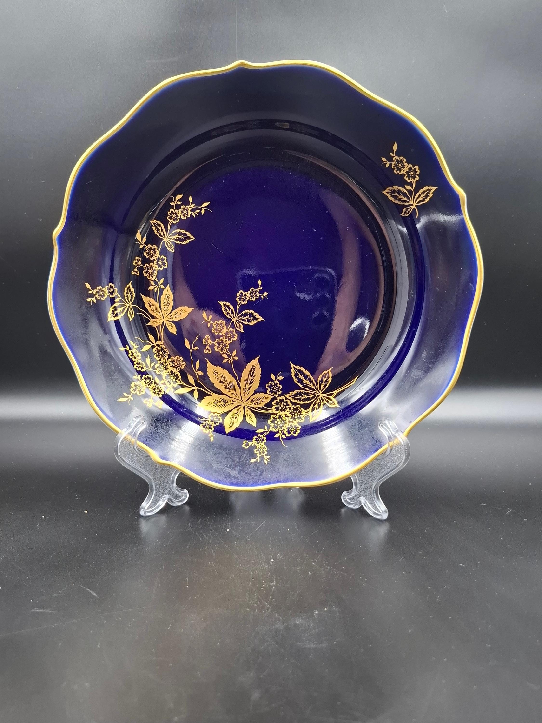 Vintage Plate Lindner Cobalt Hand-painted Gold Germany 1950s Candy