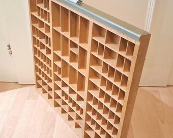 Antique Early 20th century Vintage Letterpress Tray Curio Display Wall Decor Display Shelf Display Storage unit Wood Switzerland