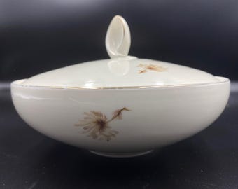 Vintage casket Trinket Box – Hand-Painted Gold & Floral Design 1940s Fürstenberg Germany sugar bowl  butter dish