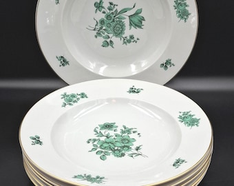 Set med 6 Rosenthal Aida porslin djupa tallrikar gröna blommor guldkant 1949 Tyskland förgyllning Bahnhof Selb