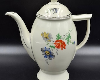 Vintage GF Georg Fischer Porzellan Coffee Pot Teapot Coffeekanne Asian Style Germany 1930s Grey Glaze Painting Exellent RAR