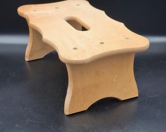 Vintage Wooden Footstool | Folk Art Bench | 1970s Boho Cottagecore Decor
