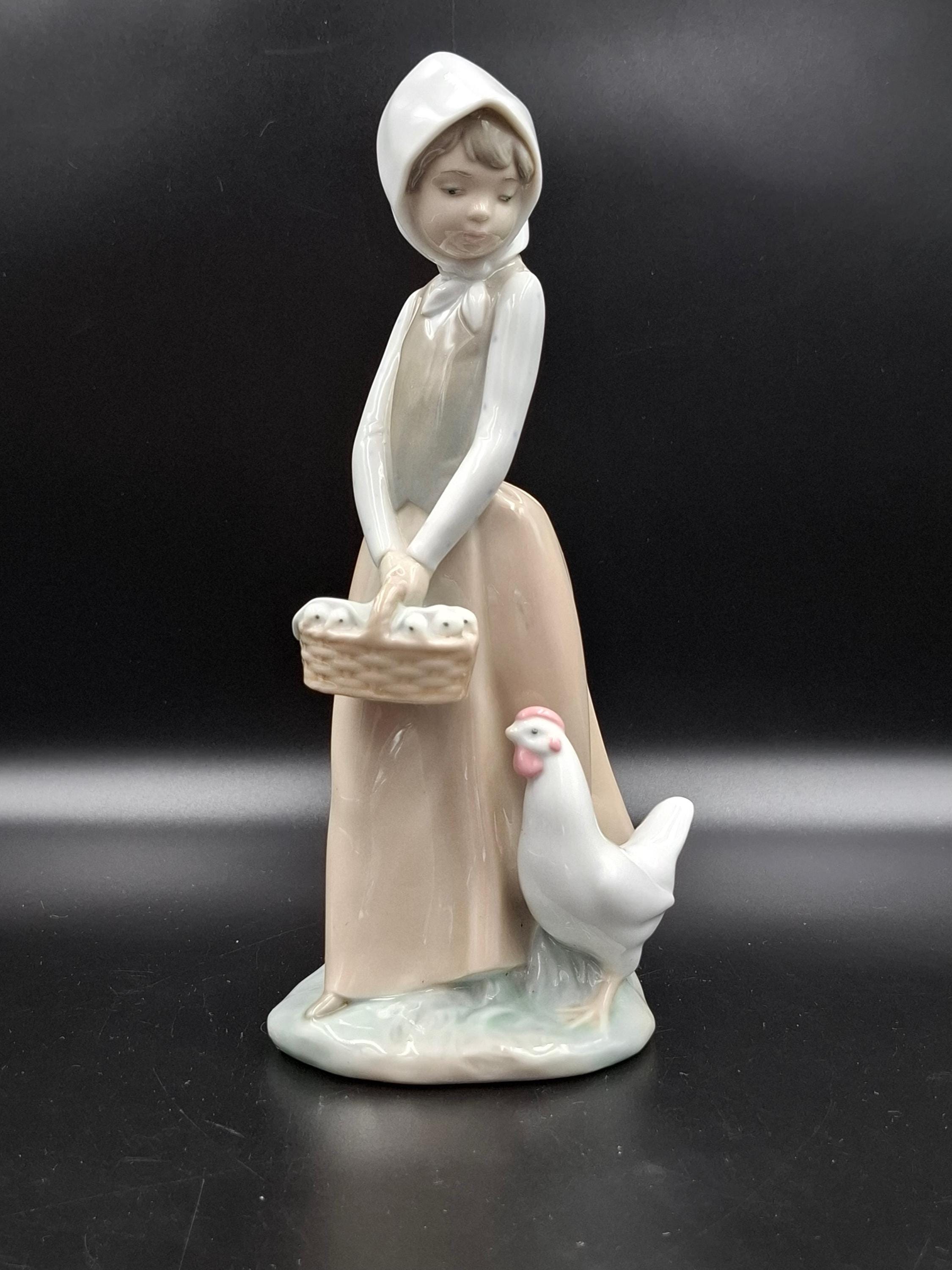 Vintage Original Nao Lladro Figurine Girl With Rooster Spain 1970s