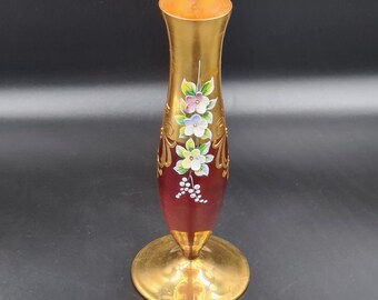 ヴィンテージ ボヘミア 花瓶 ガラス 手描き 金彩 チェコスロバキア