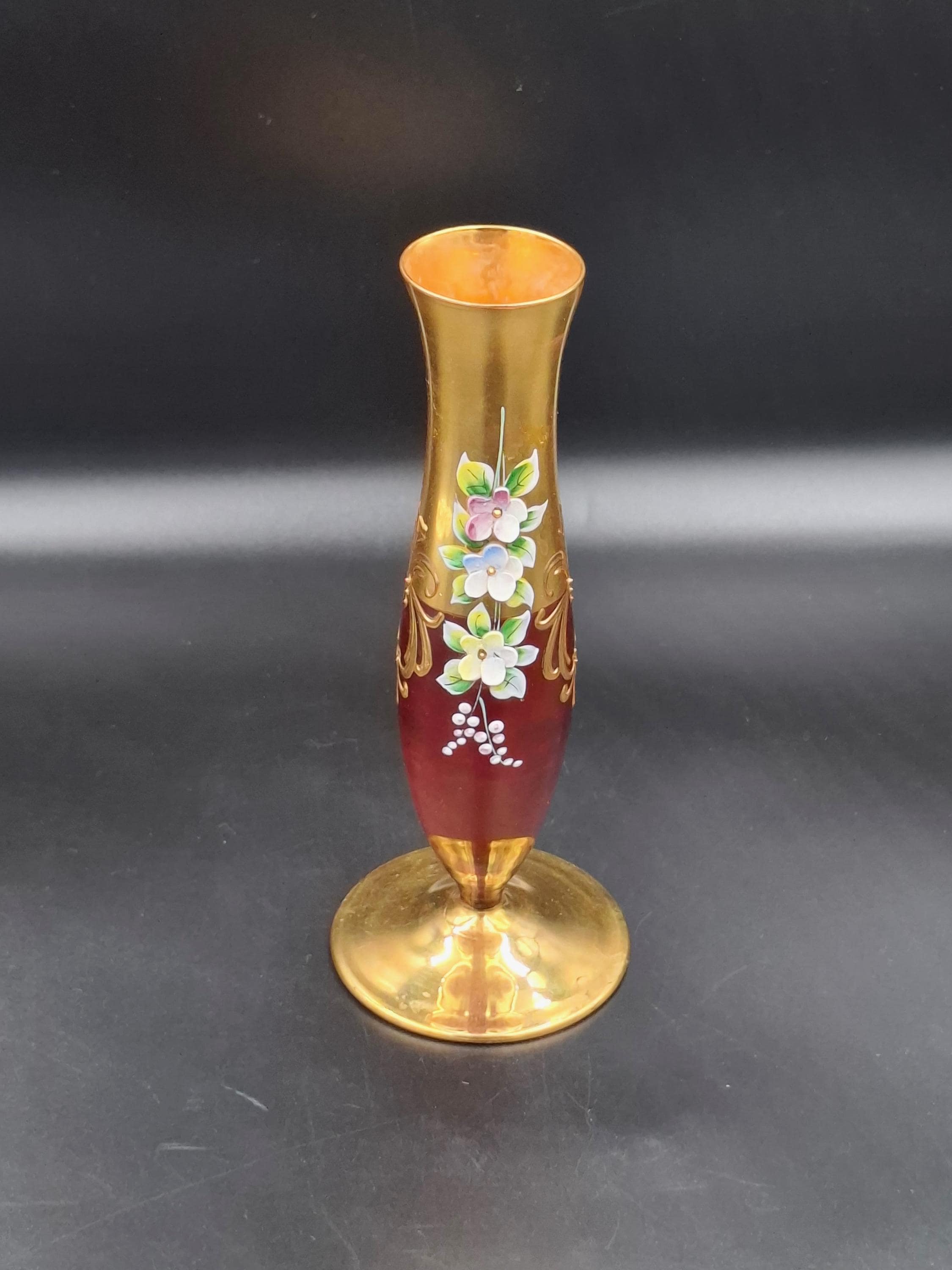 ヴィンテージ ボヘミア 花瓶 ガラス 手描き 金彩 チェコスロバキア
