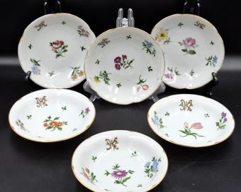 Antique Set Rosenthal &Hutschenreuther Plates 6pic hand-painted porcelain Rose motif "K" Gilding Germany 1920s