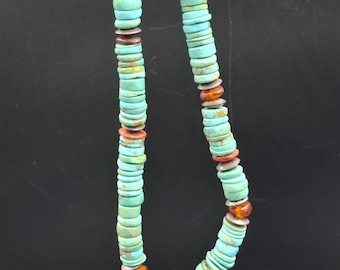 Heavy Vintage Southwestern Sterling Silver 925 Turquoise Heishi & Amber Necklace 92g