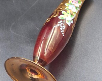ヴィンテージ ボヘミア 花瓶 ガラス 手描き 金彩 チェコスロバキア