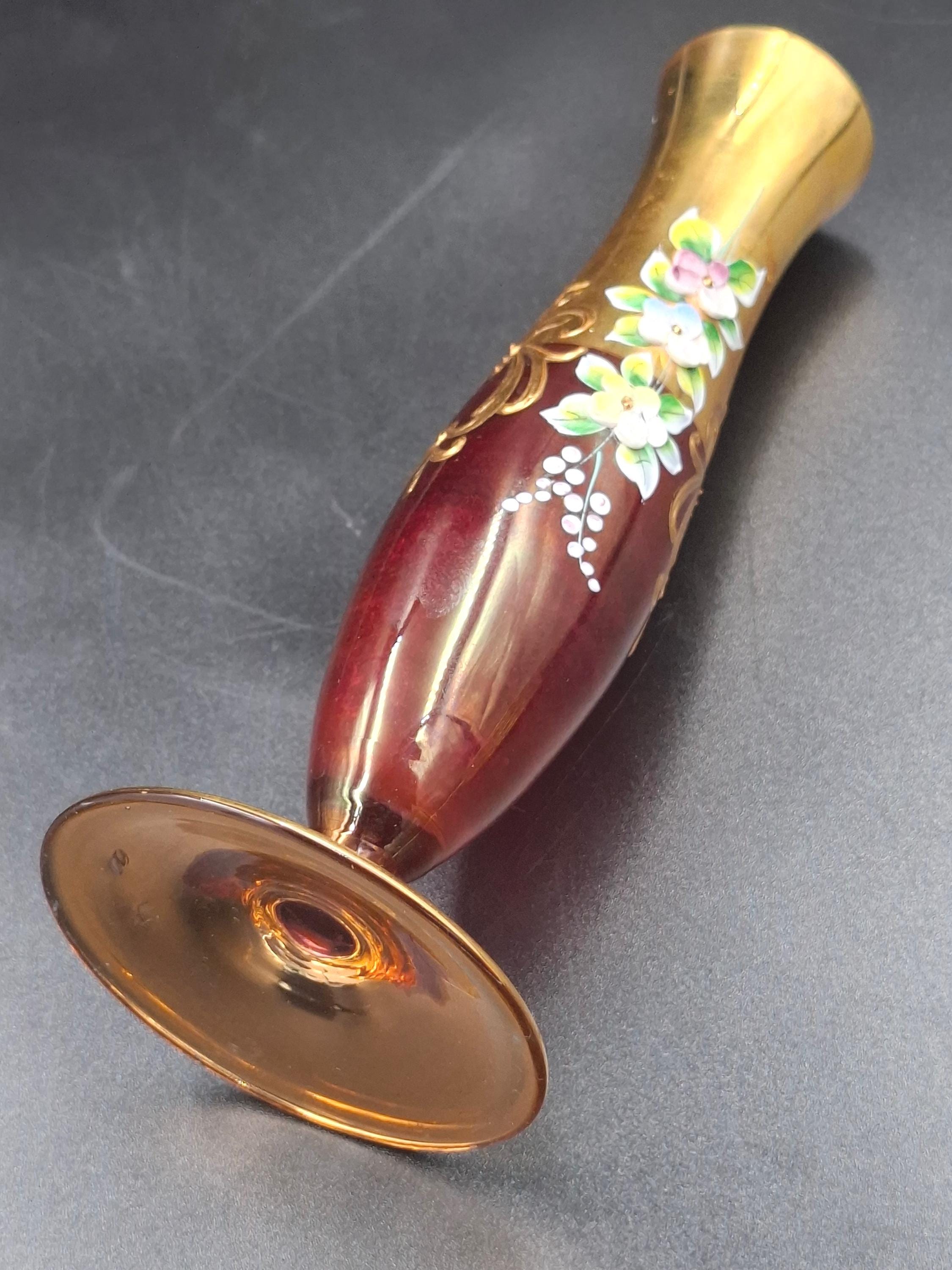 ヴィンテージ ボヘミア 花瓶 ガラス 手描き 金彩 チェコスロバキア