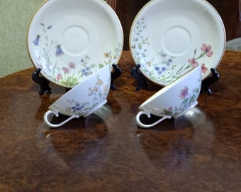 Cheerful and cheerful KRAUTHEIM SELB Bavaria cups and saucers Two Pairs Coffee Сup Saucer Cornflowers Germany 1940s US Zone Rare