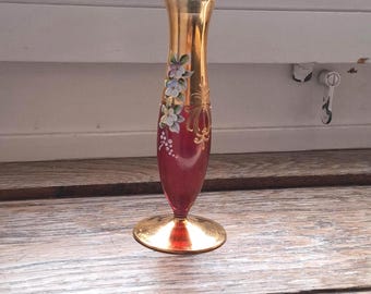 ヴィンテージ ボヘミア 花瓶 ガラス 手描き 金彩 チェコスロバキア