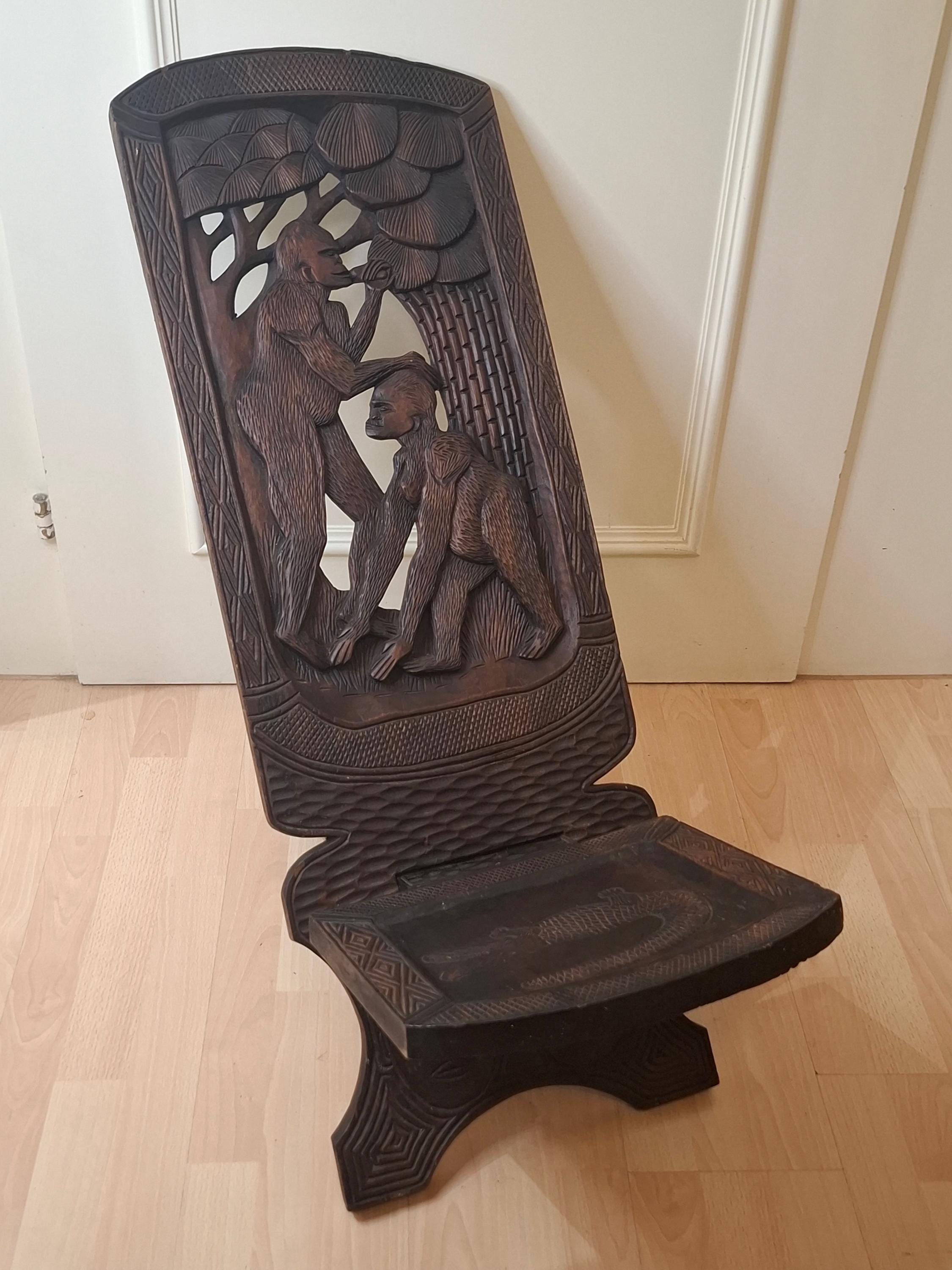 ヴィンテージ　アフリカ民族　木彫　椅子　アフリカンチェアー Antique africa chair - Etsy 日本