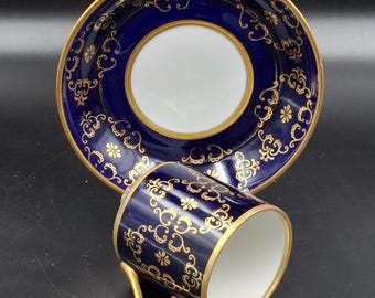 Vintage Reichenbach Mokka Cup & Saucer: Echt Kobalt Blue, Gilding Decor, DDR Germany 1970s