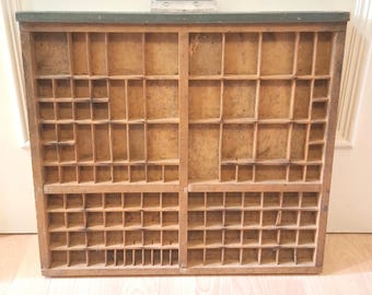 Antique Early 20th century Vintage Letterpress Tray Curio Display Wall Decor Display Shelf Display Storage unit Wood Switzerland