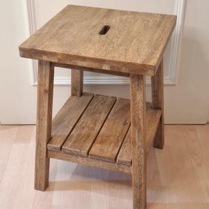 Vintage HASENA Swiss Solid Oak Stool & Side Table | Brutalist Alpine Modern Nightstand