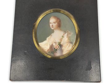 Antique Portrait Miniature Louise de Lorraine, Signed R.P., 19th Century Hand Painted Antique French Royalty Decor 1850s