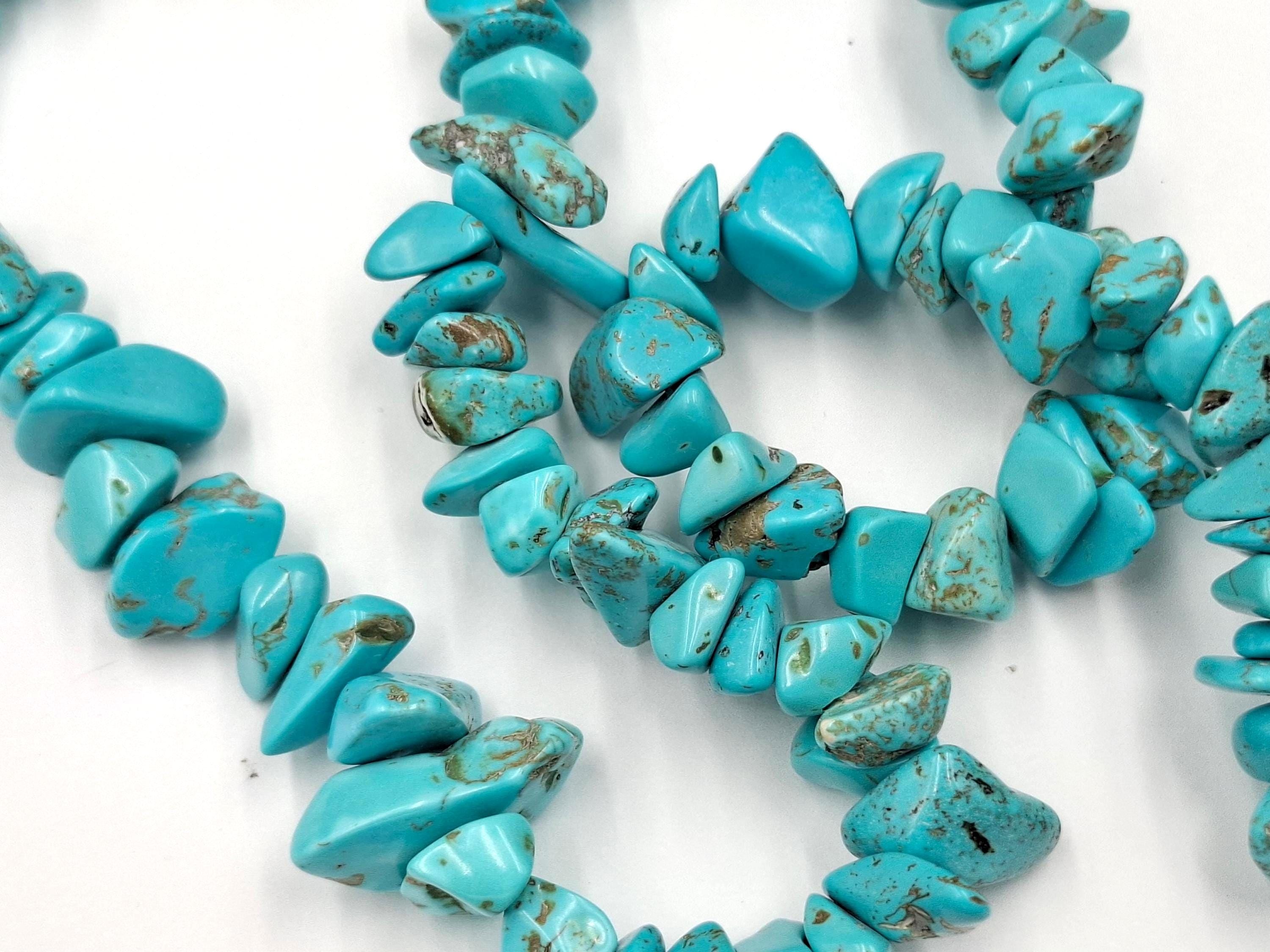 Vintage Turquoise Rough Stone Necklace Türkiye 1980s 70cm; 27 1/2
