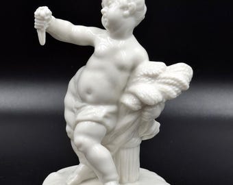 Antique Nymphenburg Figurine, Cherub Putti Seasons series Autumn harvest Blanc de Chine Germany  1900s 10.8 cm 4.25 inch Excellent