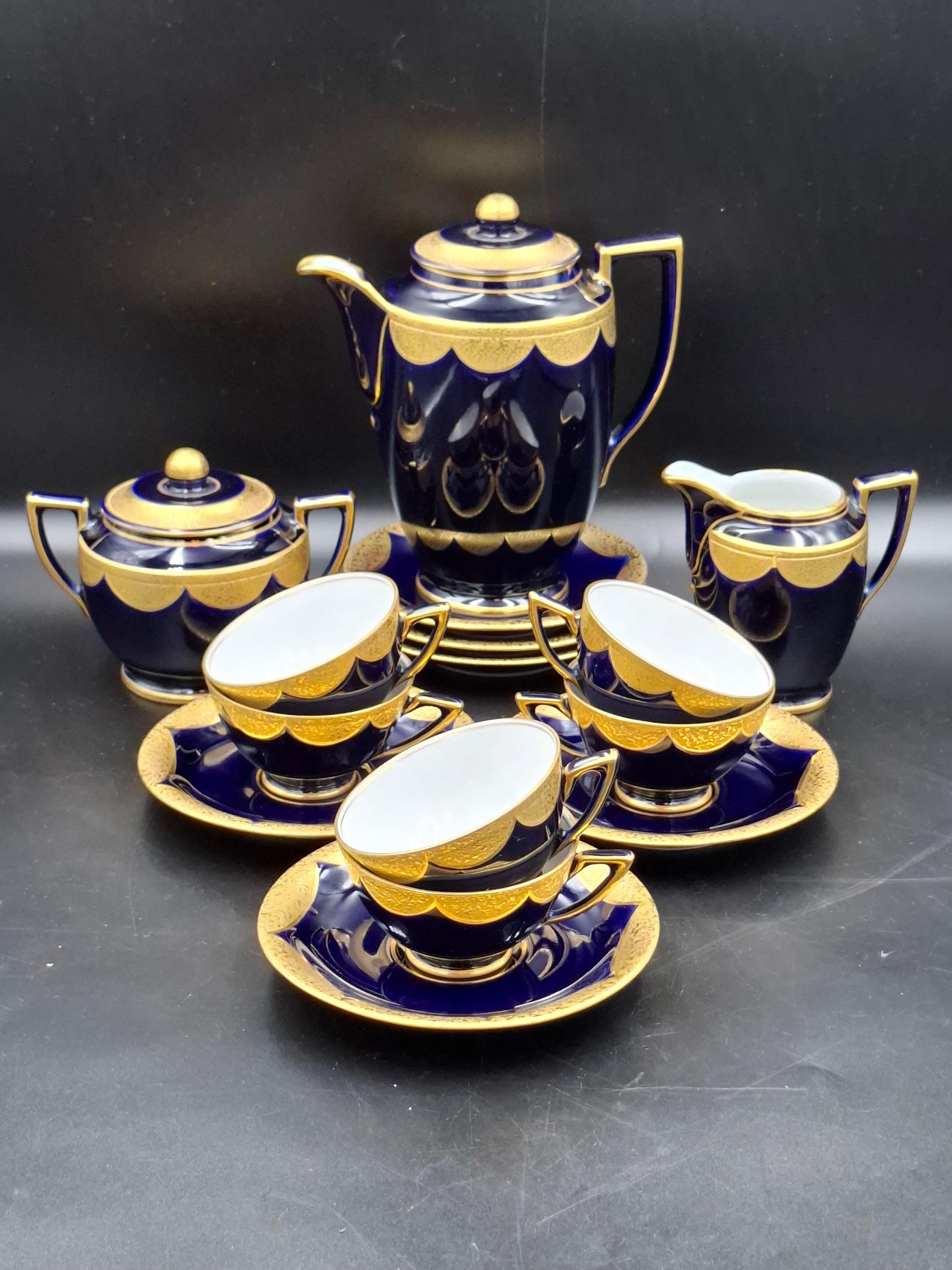 Vintage Jlmenau Coffee Set 15piec Hand-painted Gold Germany 1930s