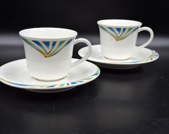 Villeroy & Boch Luxembourg Lago Kopp med fat Utmärkt 1980-tal Te kaffe par espresso Mokka Vitro Porslin RAR