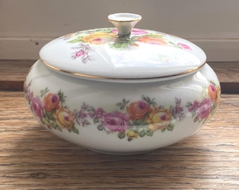 Vintage kista, prydnadsask – handmålad Limoges Spanien 1950-tals blommor rosor