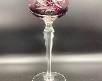 Vintage Crystal Wine Glass Ruby Handmade NACHTMANN Germany 1950s rare engraved 20cm 7.8inch Excellent