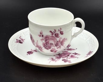 Antik Kaffe Mokka kopp och fat koppkorg Nymphenburg 1910-talet Tyskland Lila blommor