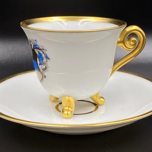 Vintage Tea Coffee Сup Saucer Tillowitz Epos porcelain Germany 1920s gold painting Coat of arms Canton Zug