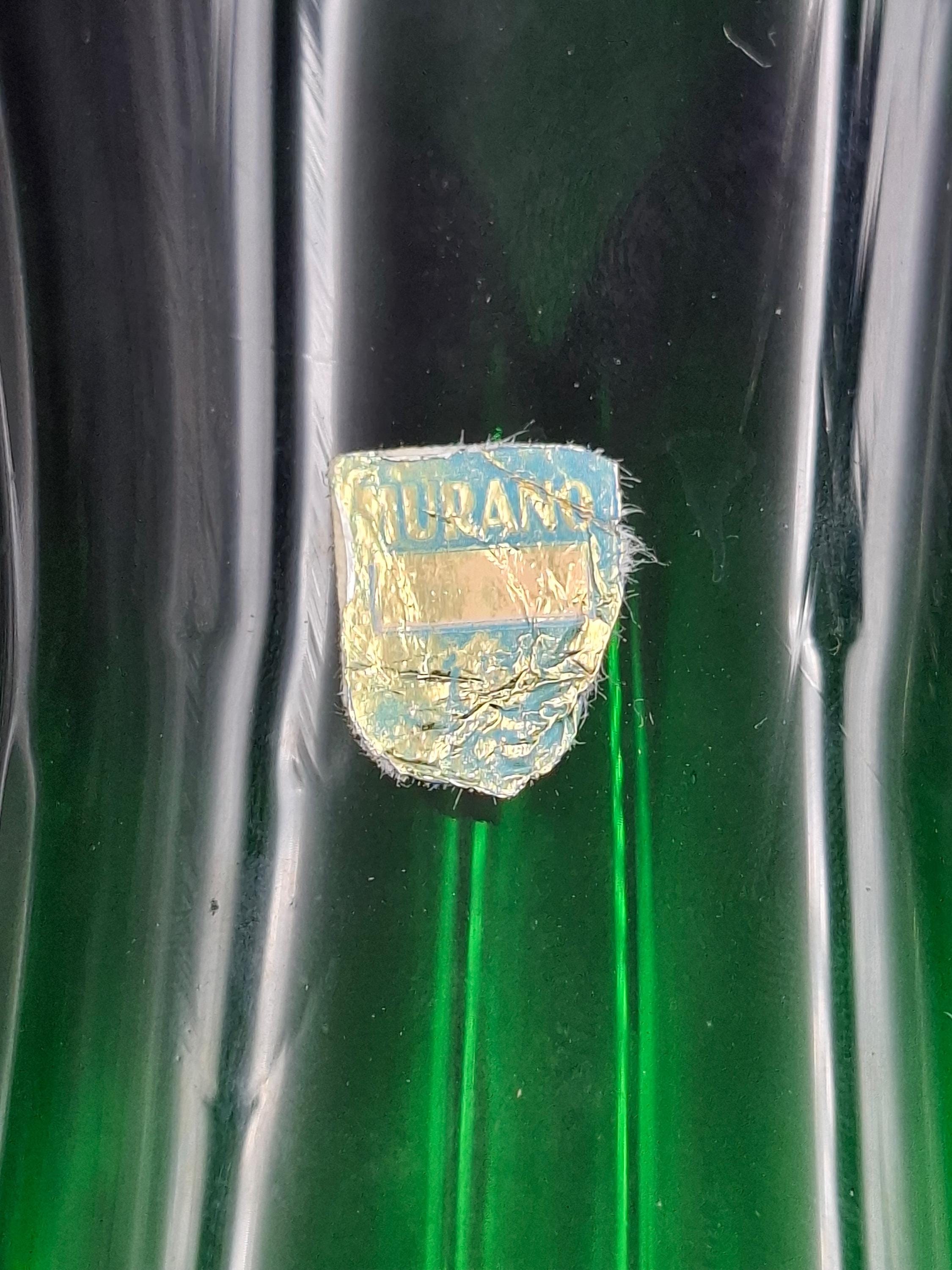 ヴィンテージ ムラーノガラス グリーン花瓶 イタリア 1960年代 吹き