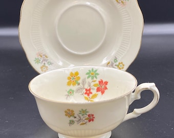 Vintage te- och kaffekopp fat Johann Haviland Bayern Bavaria porslin Tyskland 30-tal Blommor Blomsterdesign