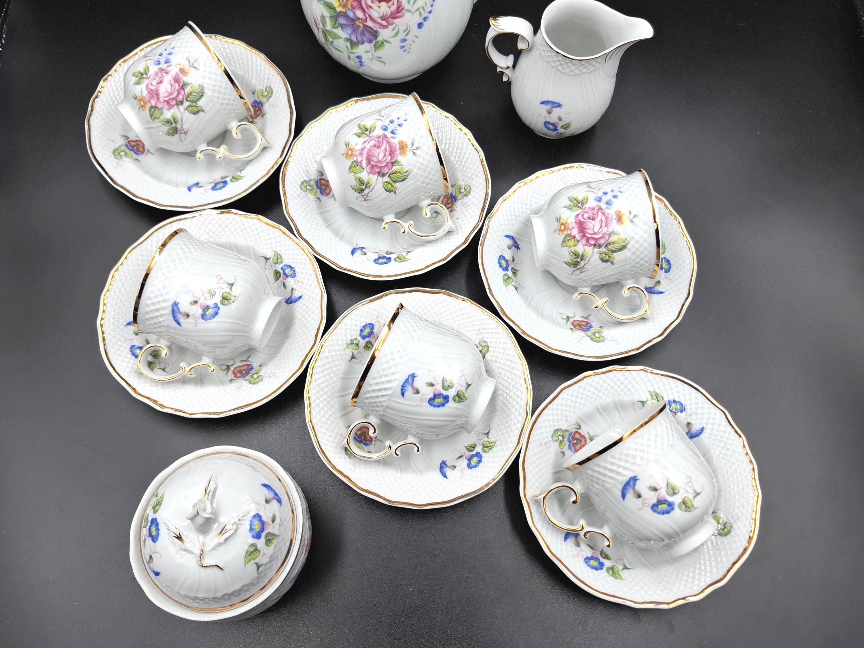 Vintage Hollóháza Hungarian Porcelain Tea Coffee Set 14 Piece Hand