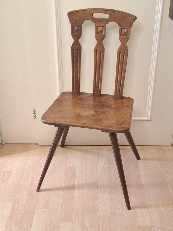 Antique C. 1890 Alpine Stabelle Chair, Hand-carved Walnut
