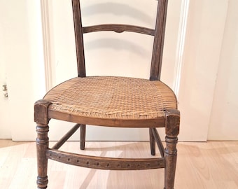 Antique French Provincial Ladder Back Chair – Hand-Woven Cane Seat – Circa 1900 Walnut Dining Chair – Parisian Country Chic
