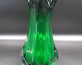 Vintage Murano Glass Green Vase Italy 1960s Blown Art Glass Vase With original label  H 28cm; 11"