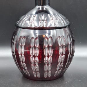 Vintage Carl Meltzer Glass Vase Lidded Box Langenau/Haida Bohemia overfong glass ruby red grind 1920s Czechoslovakia Art Deco H14.5cm 5 2/3&quot;