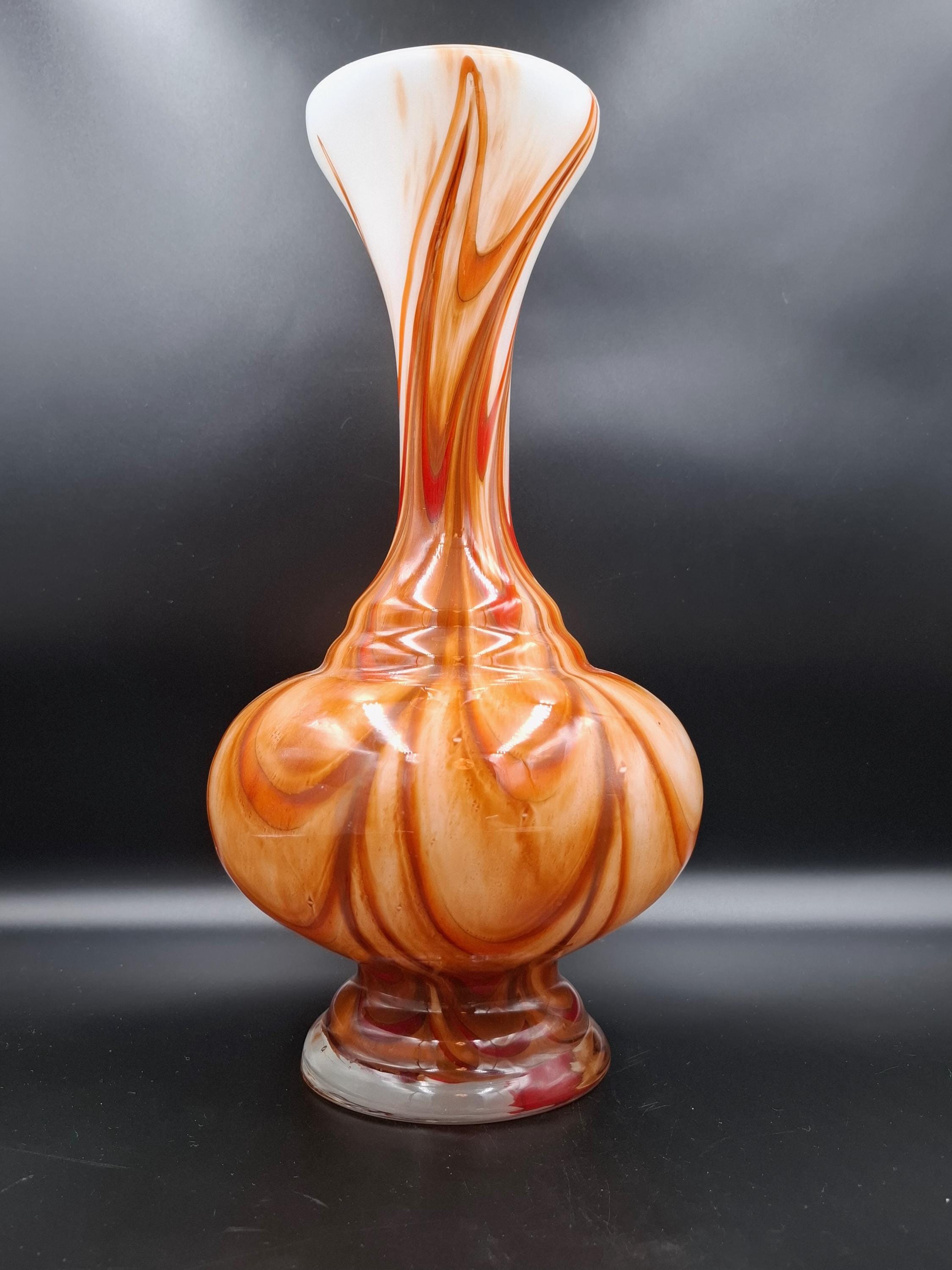 ヴィンテージ オレンジ ミルキーガラス 花瓶 ベネチアンガラス